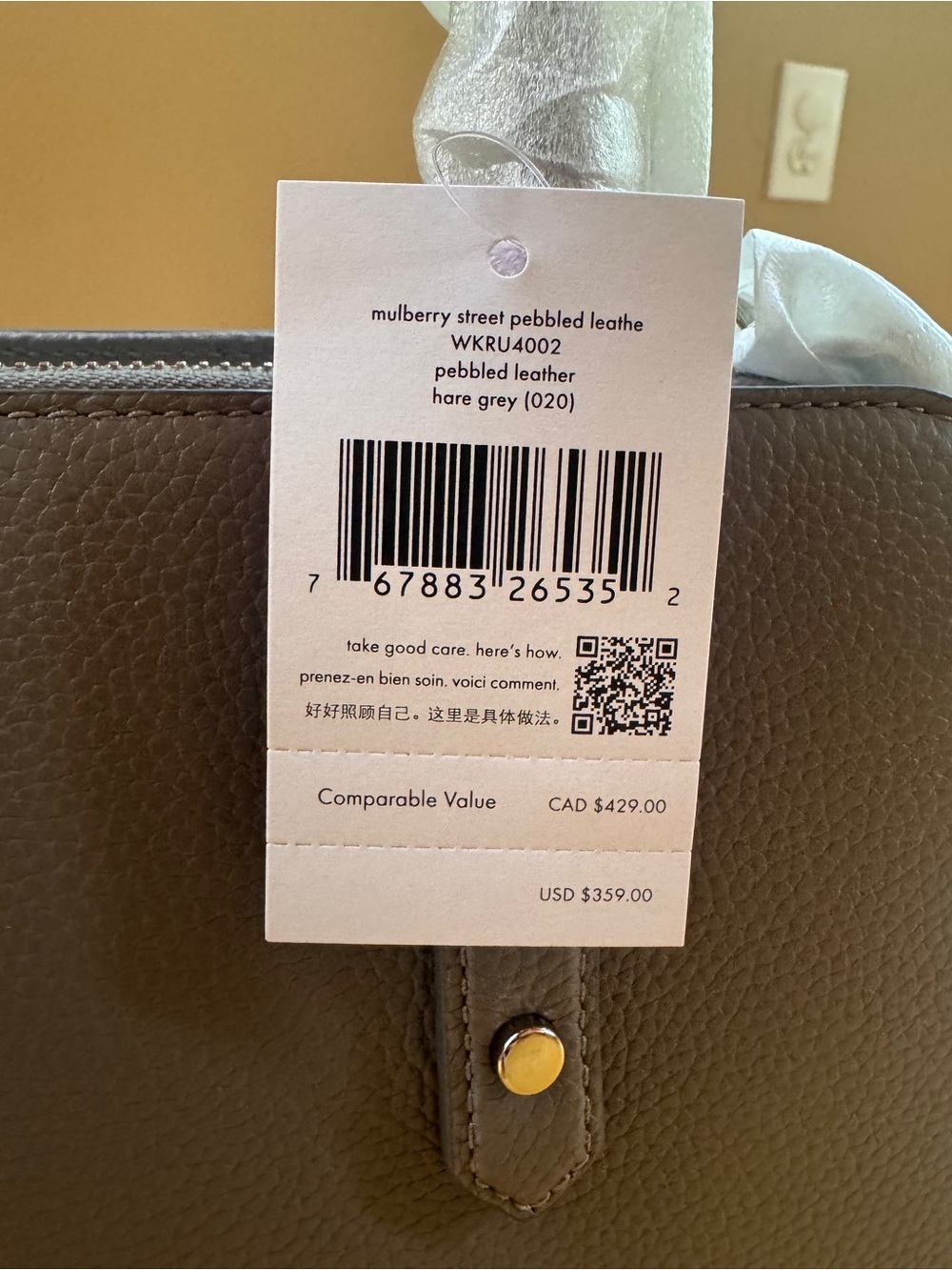 NWT Kate Spade Mulberry Street Pebbled Leather Satchel Hare Grey - Picture 2 of 4